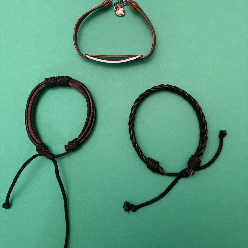 Set of Three Leather Bracelets in Black and Brown - Picture 2 of 7